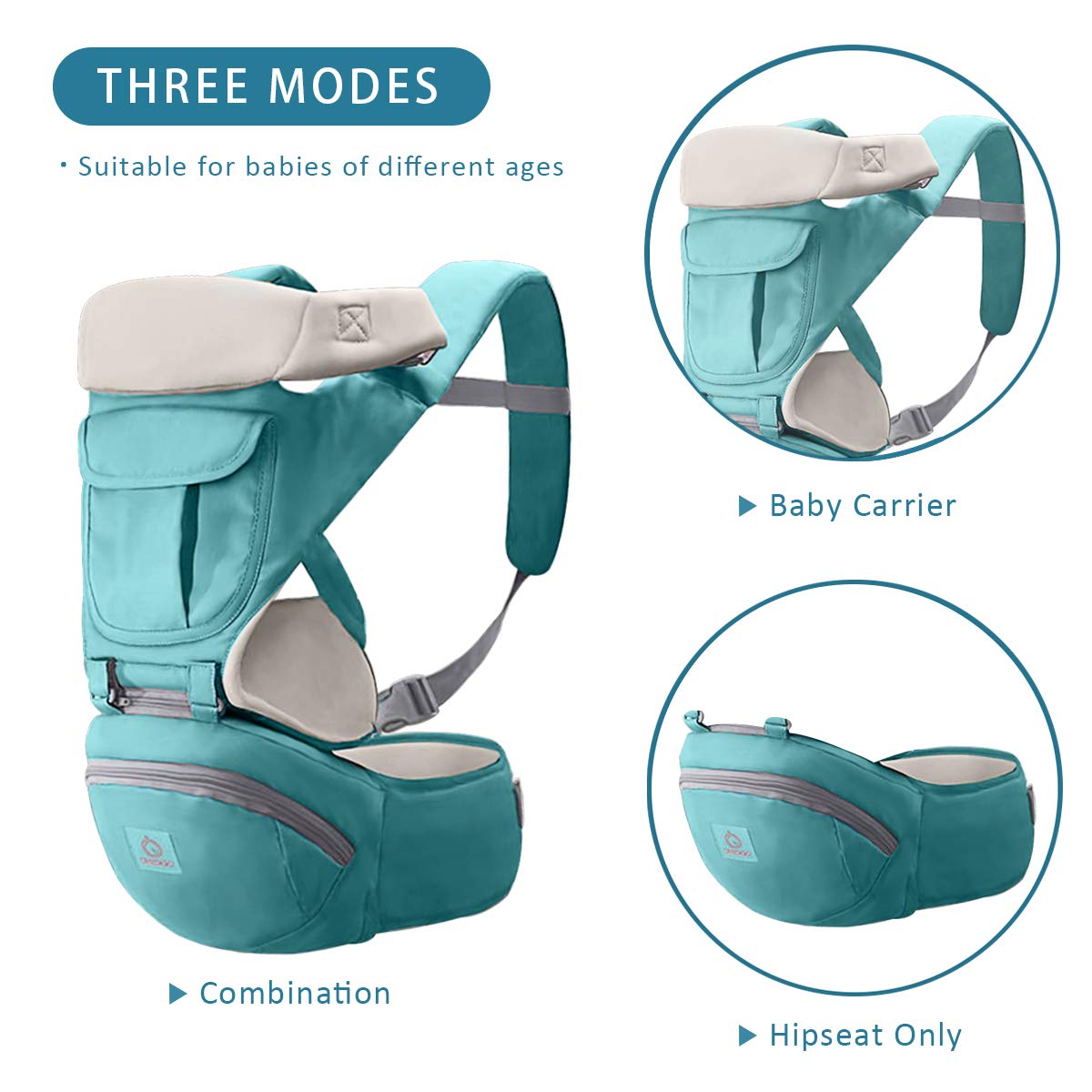 SONARIN 3 en 1 Multifuncional Hipseat Baby Carrier, Portador de bebé,Sling frontal para bebés,Ergonómica,Todas las estaciones(Verde)