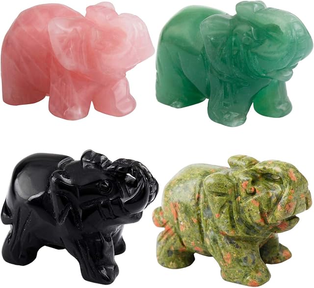 KYEYGWO Pocket Good Luck Elephant Carved Gemstone Lucky Elephant Ornaments Healing Crystal Figurines Statues for Decoration 1.5 Inches, Pack of 4