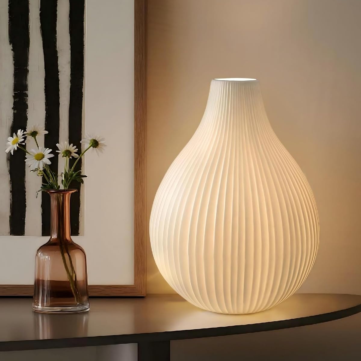 RONDURE 11.9 Modern Ceramic Table Lamp, Fully Dimmable Modern Bedside Lamps for