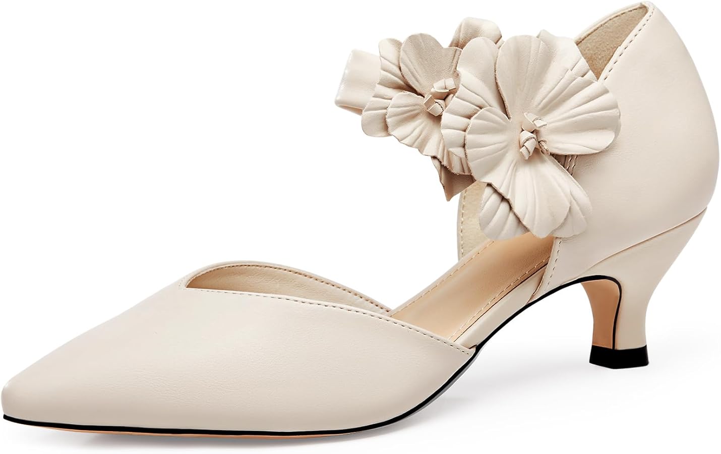 Amazon.com | Coutgo Womens Low Kitten Heels Dressy Shoes Comfortable Closed  Toe Flower Slip on Formal Party Dance Heeled Pumps, Beige, Size 6