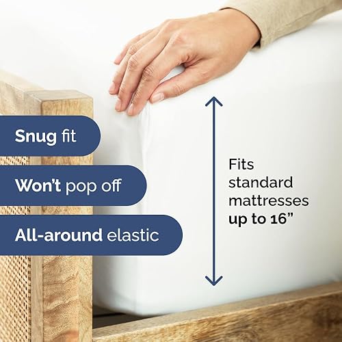 Miniatura 6 de Sábana bajera de algodón fresco de 400 hilos, para colchón alto, se adapta perfectamente al colchón, solo una sábana bajera (tamaño King, blanco)