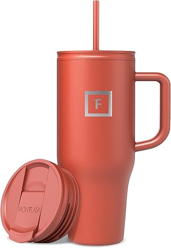 Miniatura 71 de IRON °FLASK Co-Pilot Taza térmica con popote y tapas abatibles, botella con asa para bebidas calientes o frías, a prueba de fugas, para agua o café