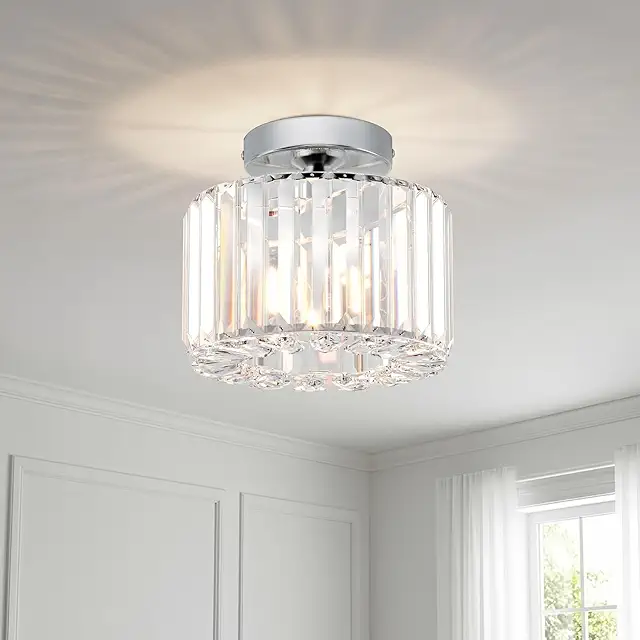 ANWIO Silver Crystal Ceiling Light - Modern Chandelier for Hall, Bathroom & Corridor