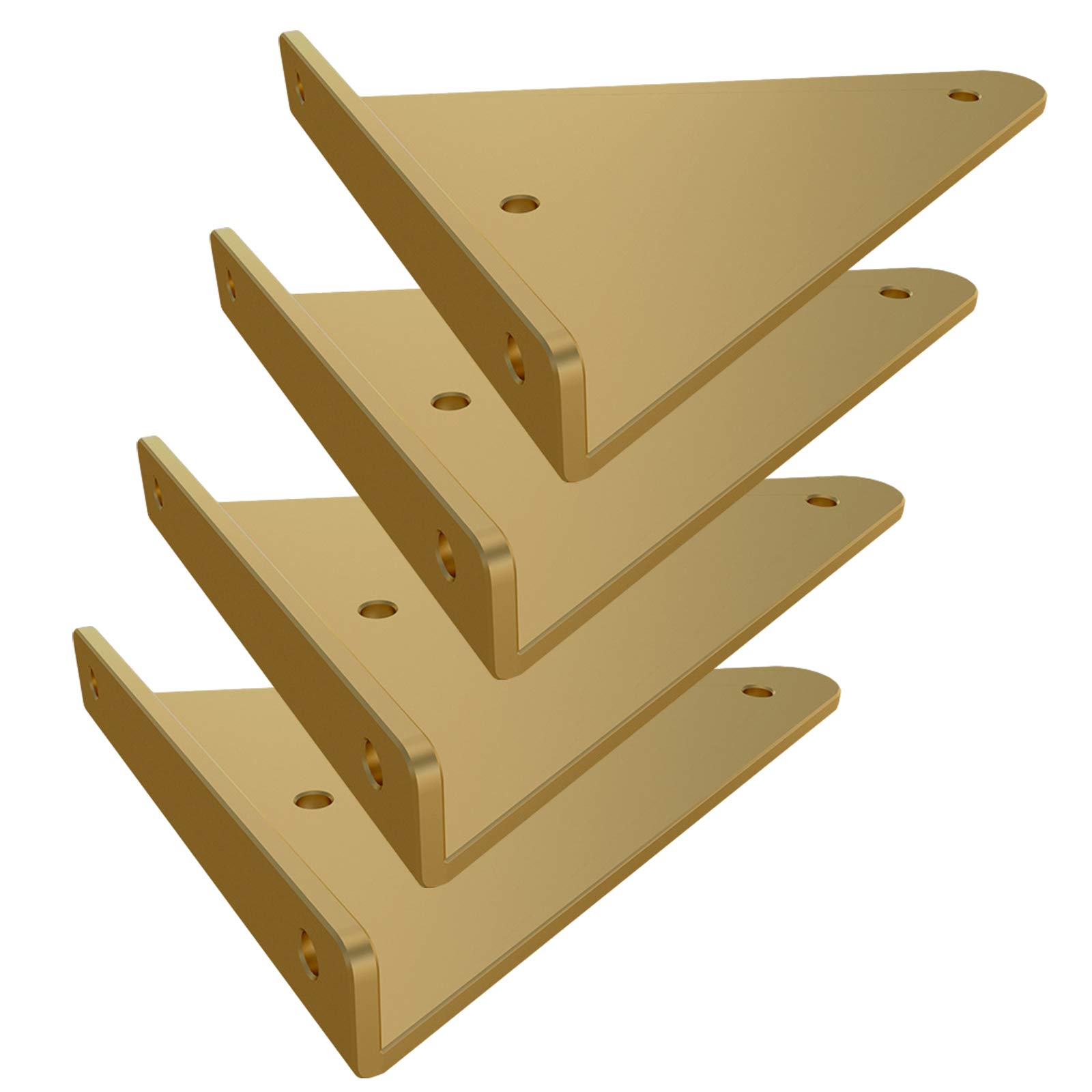 Jaiolun123 Gold 4 Pcs Invisible Shelf Bracket With Screws Diy Metal Shelving Support Iron Art Triangle Wall Mounted Shelving Bracket For Kitchen, Bedroom, Balcony (140Mm,)