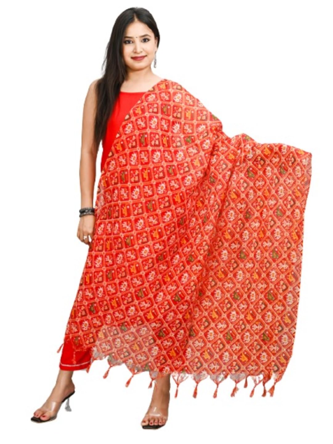 Beautiful Animal & Bird print Kota Doria Dupatta with Fringed edges for Regular Wear-2-image-4