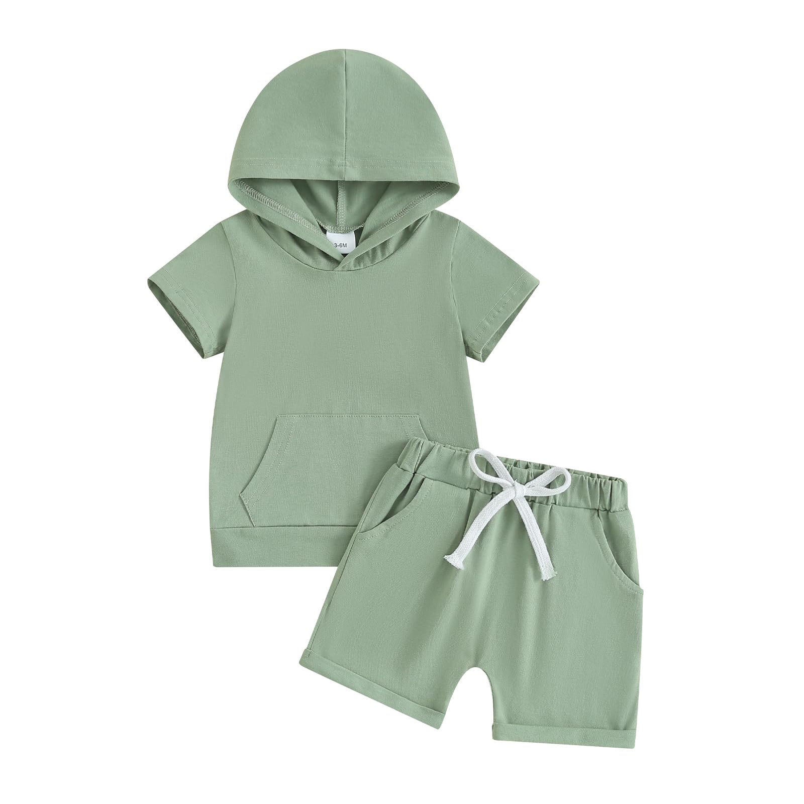 Baby Boys Summer Plain Outfits Short Sleeve Hooded Sweatshirt Shorts Set Toddler Boy Casual Clothes Set (Green, 18-24 Months)