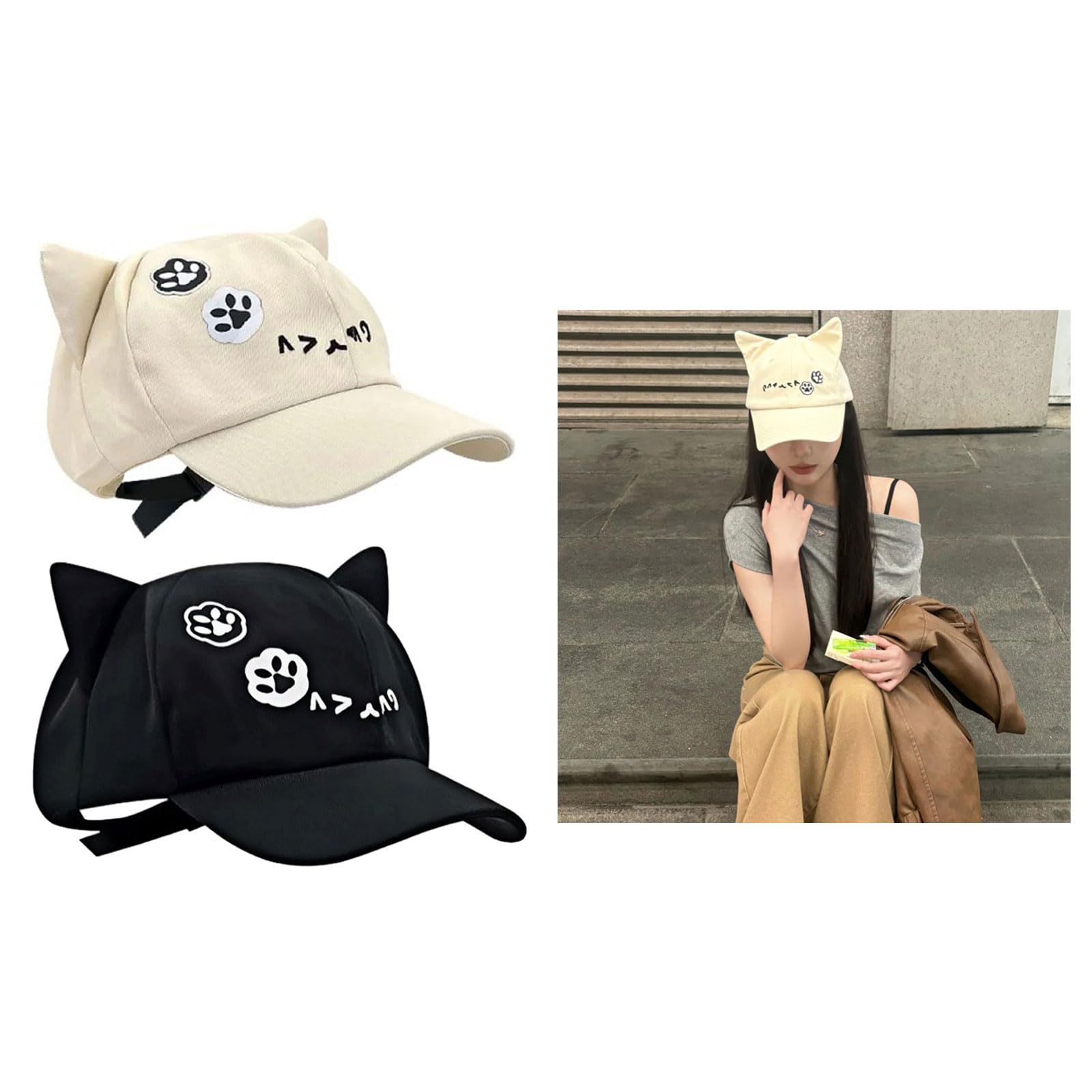 Elegante gorra de béisbol con orejas de gato en 3D, ajustable, diseño de anime, de algodón, resistente al sol, para mujeres y niñas, protección solar, todos a juego — view 2
