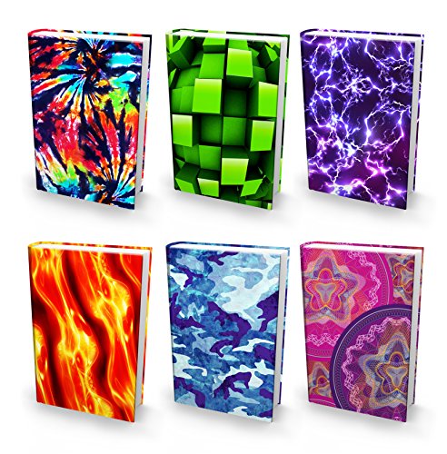 BOOK SOX Stretchable Book Cover: JUMBO NOVELTY PRINTS Value Pack of 6 Jackets Fit Hardcover Textbooks up to 9