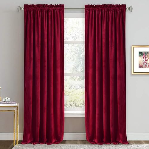 RYB HOME Cortinas de terciopelo rojo de 84 pulgadas, cortinas súper suaves para oscurecer la habitación, cortinas con aislamiento térmico, paneles