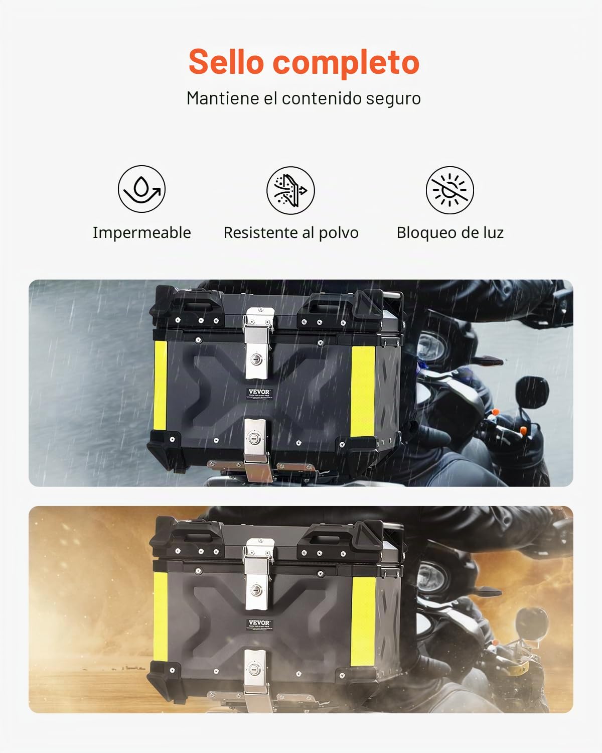 VEVOR Baúl para Motocicleta, Baúl Trasero Universal de Aleación de Aluminio con Forro de Cuero, 55 L, con Cerradura y Cojín Trasero, Apto para el 99% de los Cuadros de Motocicleta, 470 x 430 x 367 mm
