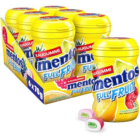 Mentos Kaugummi Full Fruit, 6 Boxen zuckerfreie Chewing Gum Dragees in drei Sorten Cover