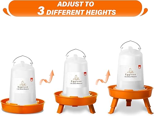 Miniatura 3 de Eggluuz Kit de comedero y bebedero automático para pollos y bebedero, comedero para pollos de 1 litro y bebedero de pollo de 1.5 L con patas