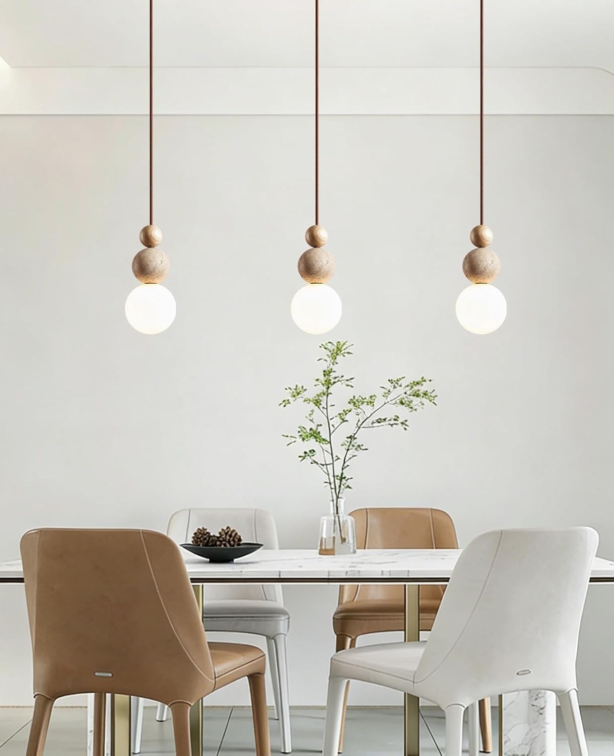 Wabi-Sabi-Pendelleuchte,Hängelampe Aus Gelbem Travertin Mit Lampenschirm Aus Naturstein,Hängeleuchte Im Nordischen Holzstil Für Schlafzimmer-Nachttischlampe Esstisch Kücheninsel Flur(T/12*27CM)