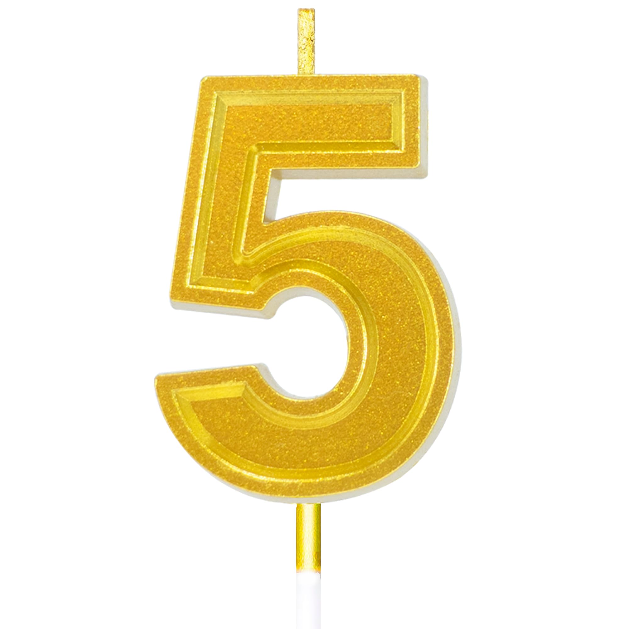 Toyventures Gold Number Birthday Candle 3D Designed Cake Topper Decorations For Happy Birthday Candles Wedding Anniversary (, 5)
