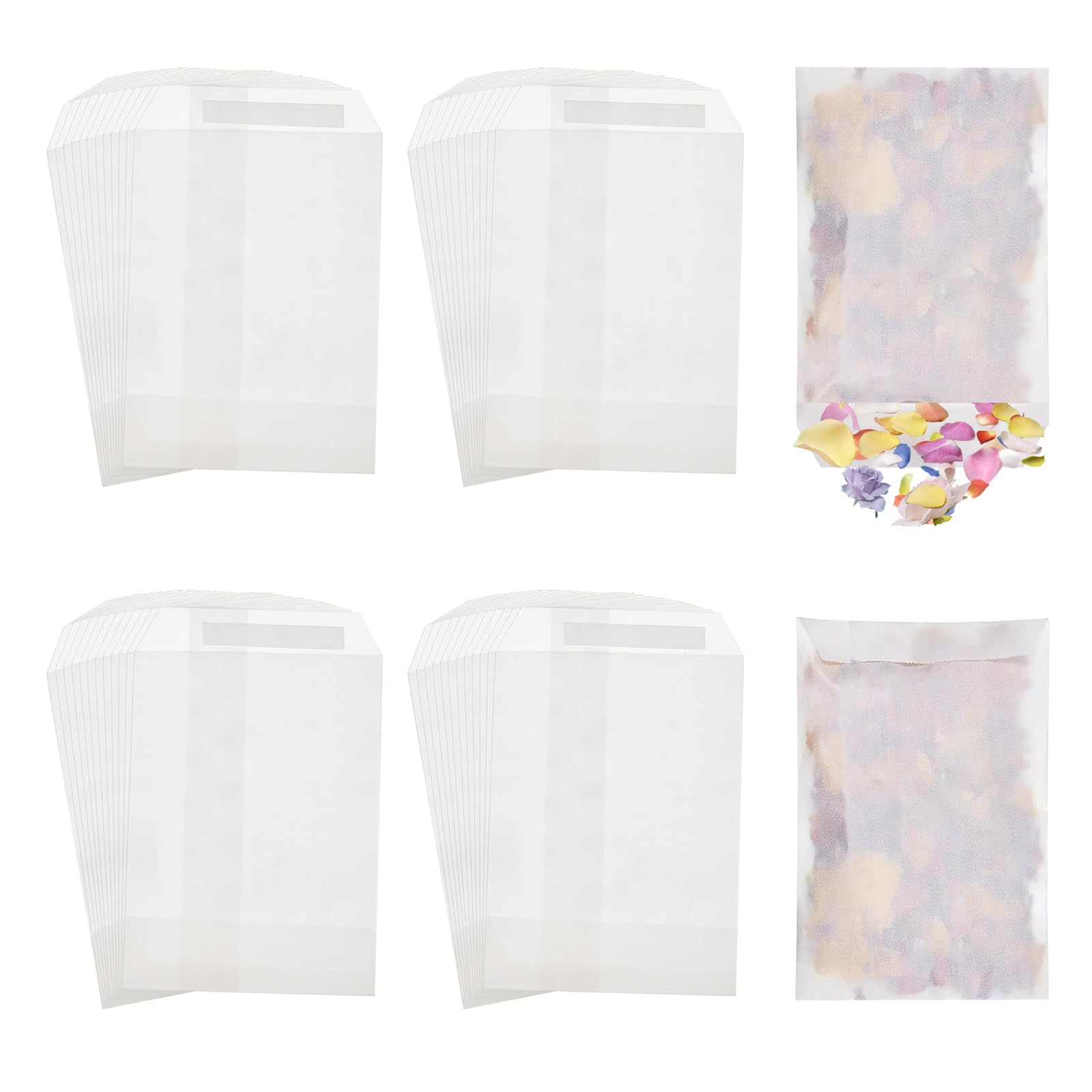 Businey 50pcs Wedding Confetti Bags, Small Paper Glassine Bags, Biodegradable Wedding Favor Bags, Confetti Party Supplies for Flower Seed Candle 7.5 x 12cm x1cm