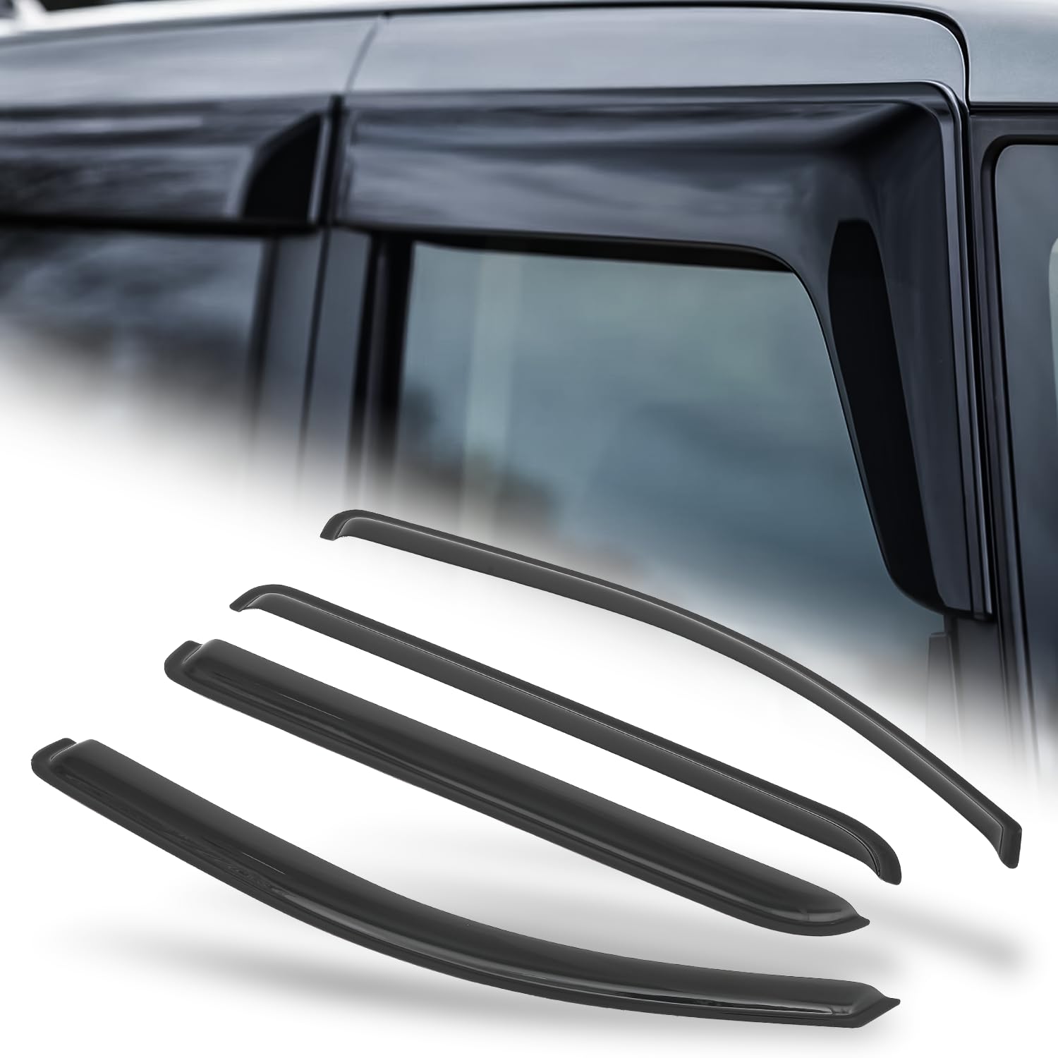 Photo 1 of M-AUTO Outside Mount Window Visors Compatible with 2015 GMC Sierra 2500 HD Crew Cab, Tape-On Rain Guards Shields, 4 PCs