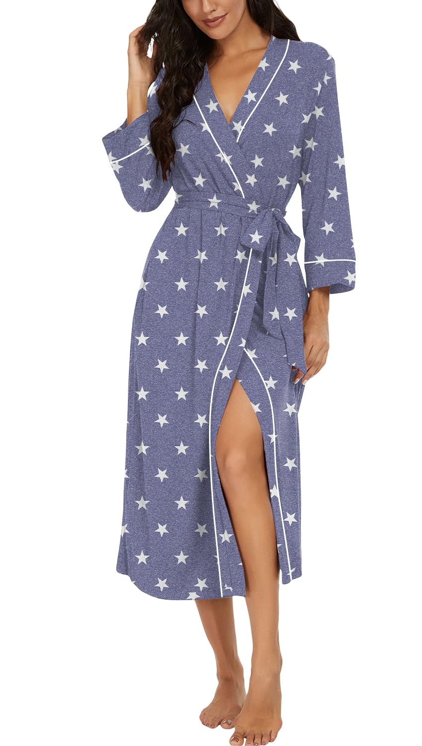 PrinStory Women Dressing Gowns Causal Kimono Robes Long Bathrobe Soft Womens 3/4 Sleeve Ladies Loungewear — view 48