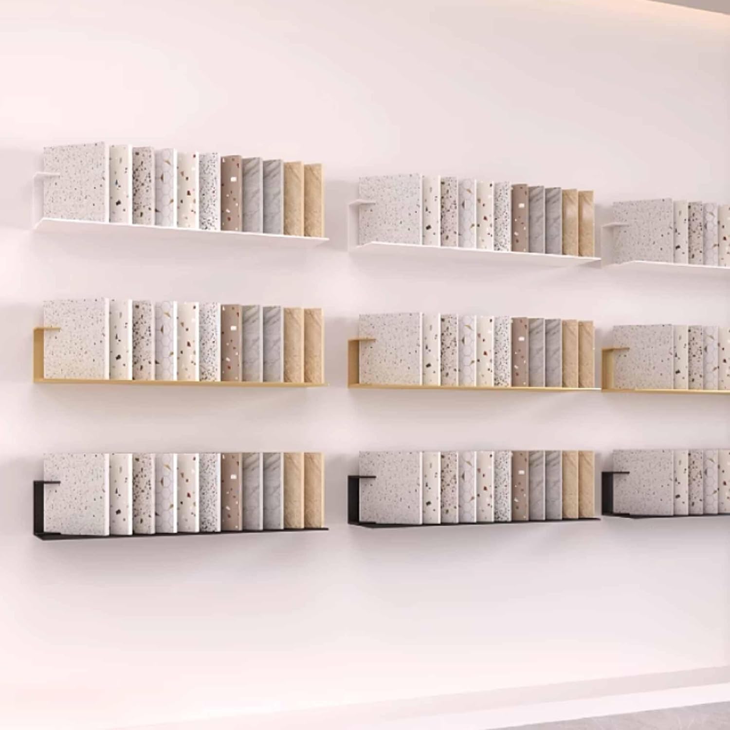 Tile Samples Display Rack, Small Metal Organizer Shelf, Marble Slab Organizer Shelf, Wall-Mounted Design Tile Store Display, for Retail Stores/Trade Show Display(Gold,80 * 25 * 15cm)