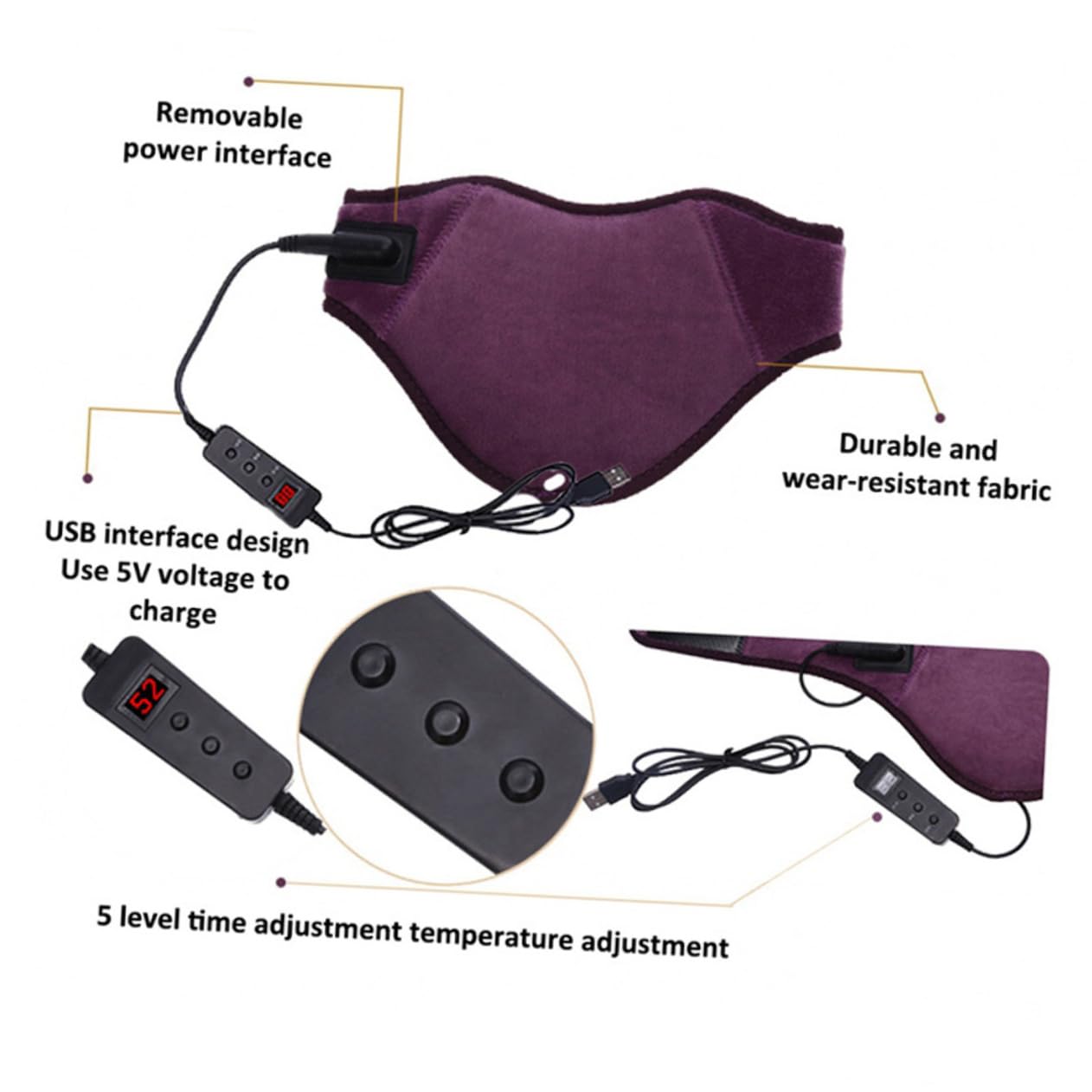 GLEAVI 3 Piezas Protector De Cuello Morado Cinturón De Calefacción Para El Cuello Almohadilla Térmica Eléctrica Cinturón Calentado Collarín Púrpura Maquillaje Tonos Terrestres