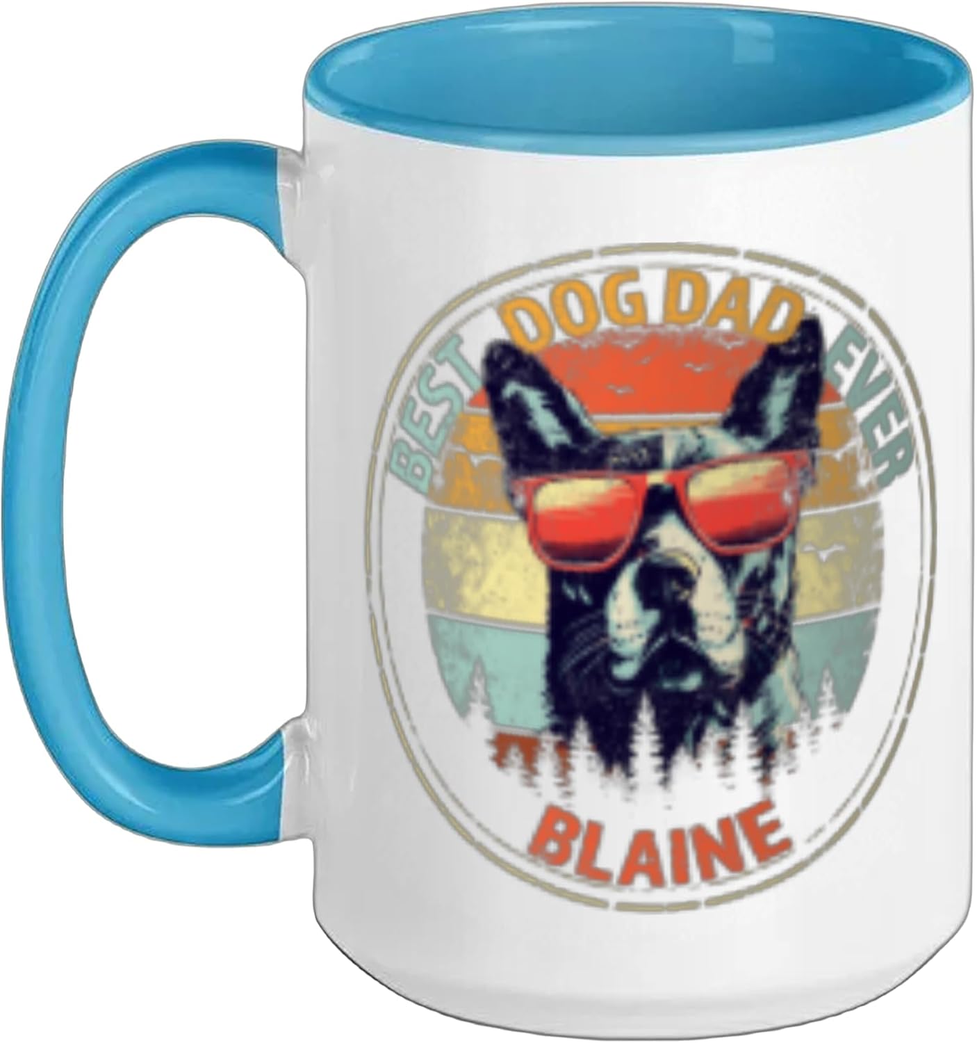 Blaine Best Dog Dad Ever Funny Custom Personalized Name Ceramic Mug, Blue/White, 15oz
