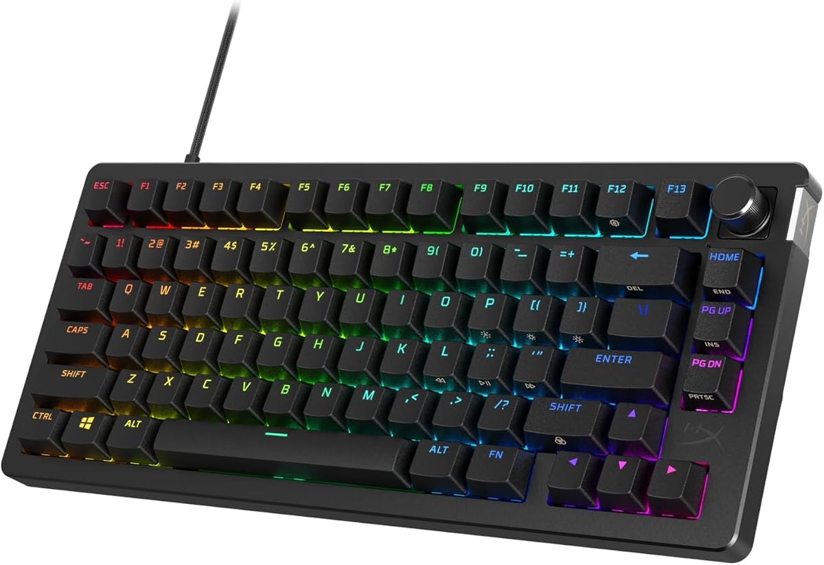 Alloy Rise 75: teclado mecánico para juegos 75% intercambiable en caliente, PC, sensor de luz ambiental, montaje en junta, interruptores lineales HyperX