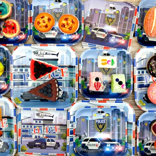 Obussgar Polizei-Partydekoration – Polizei-Partygeschirr, einschließlich Teller, Becher, Servietten, Tischdecke, Strohhalme – für 20 Personen