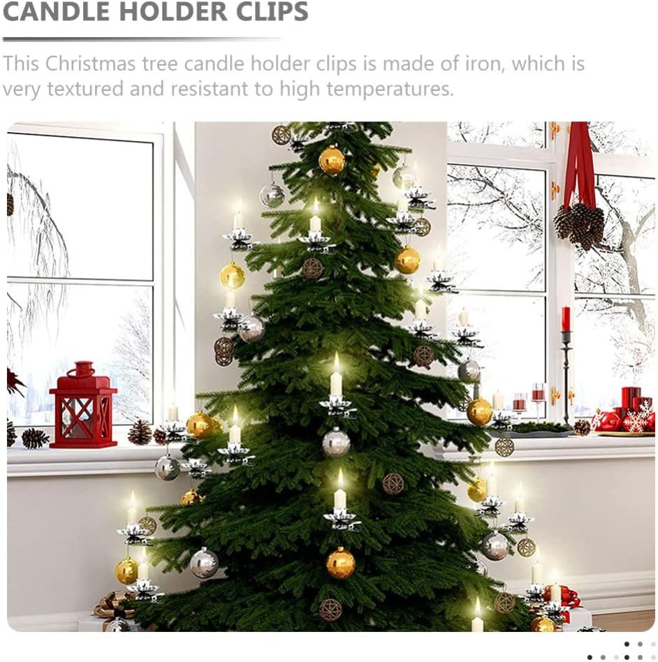 BESPORTBLE 36Pcs Candle Holders Clips for Christmas Tree, Flower Shaped Candlestick Holders Christmas Tree Candle Holder Metal Candles Clips for Birthday Party Candlestick Holders