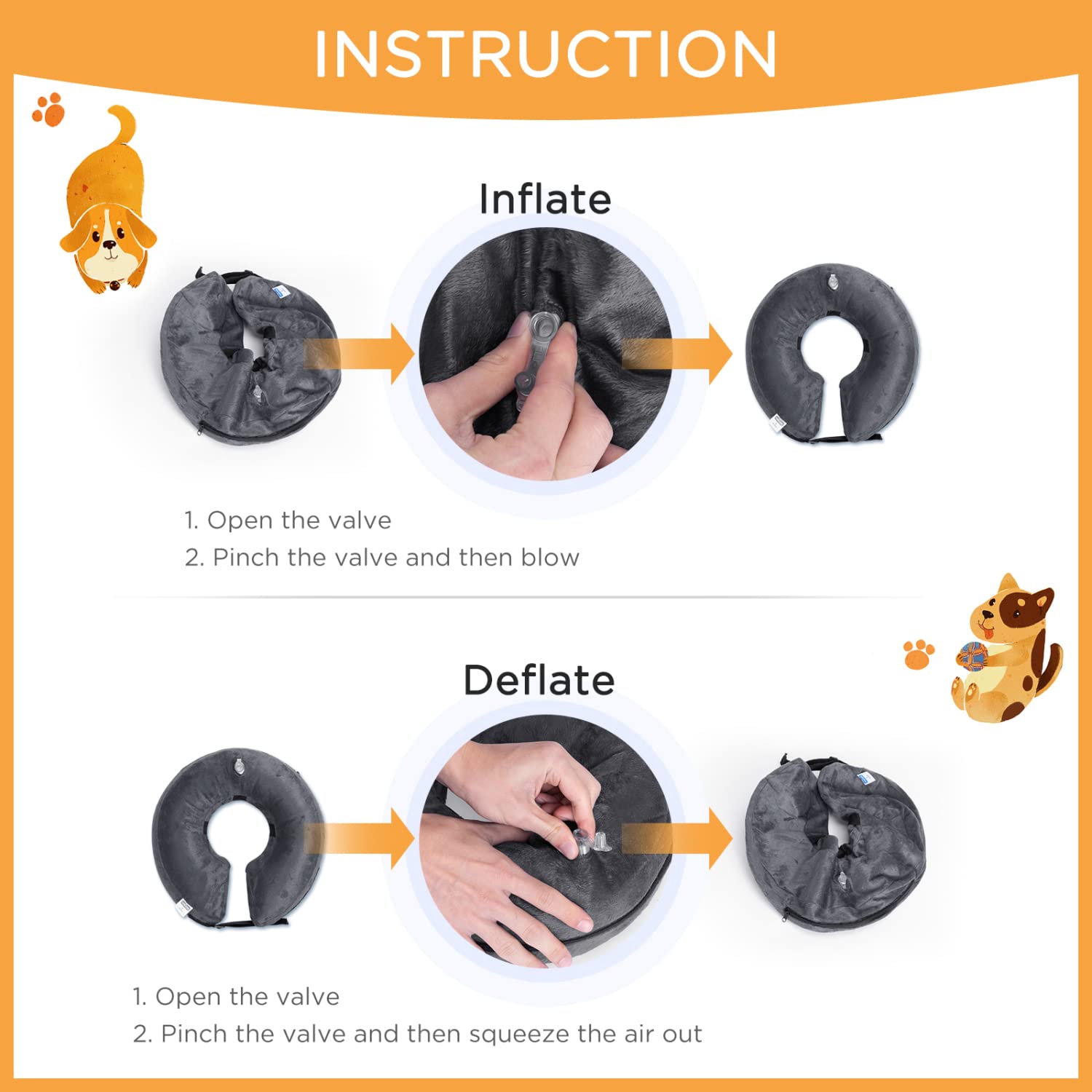 Nobleza - Collare Protettivo Gonfiabile Elisabettiano per Cane e Gatto, Collare Regolabile per Cane Gatto Ferita Recupero Guarigione Collare (Grigio, S)