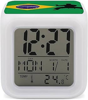 Brazil Jiu-Jitsu Brazilian Flag Digital Alarm Clock 7 Color Changing Night Light LED Display Temperature Date