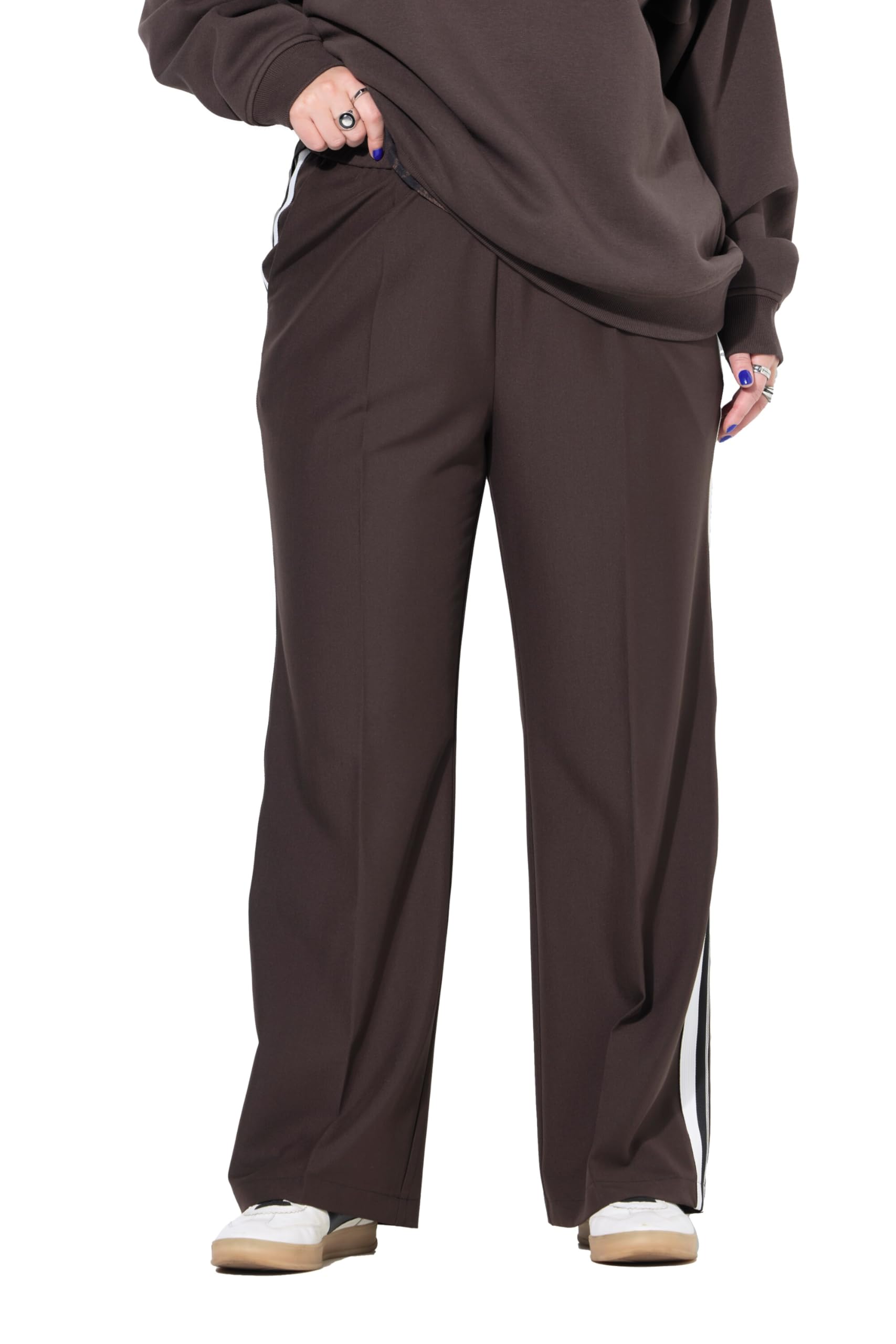 Studio Untold Damen große Größen Übergrößen Plus Size Hose, Straight Wide Legs, Seitenstreifen 842861