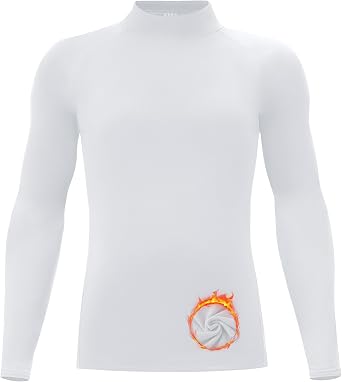 Youth Boys Thermal Compression Shirt Long Sleeve Fleece Undershirt Athletic Base Layer for Soccer Football Baseball
