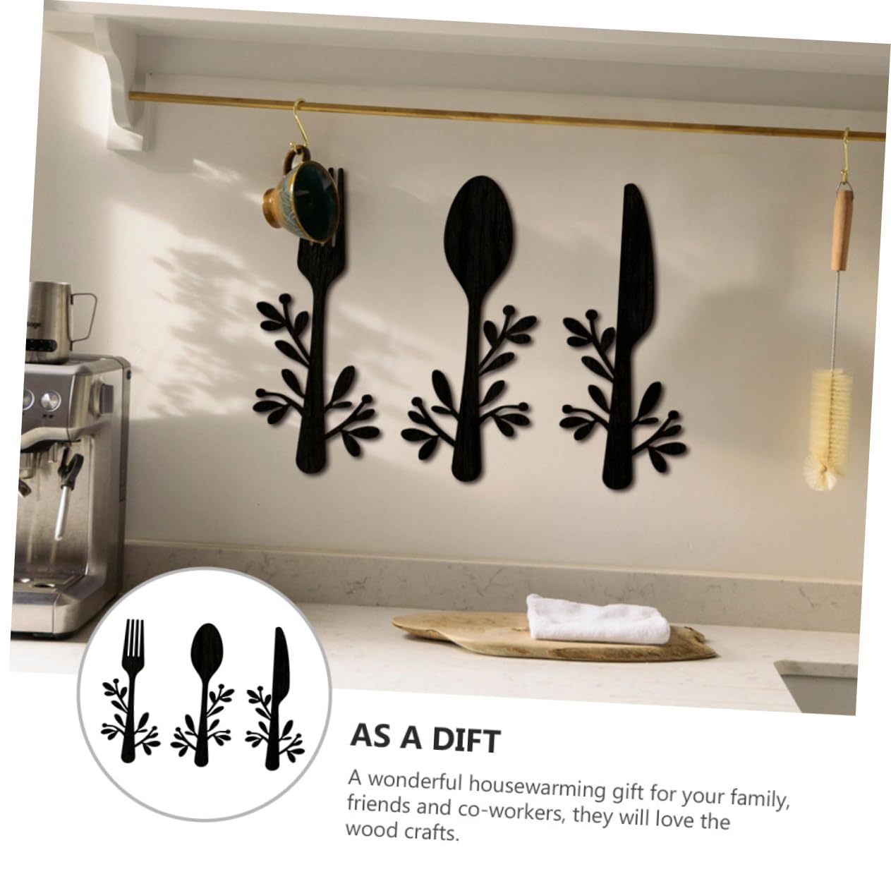 DECHOUS 12pezzi Decorazione da Parete Legno Forma di Utensili da Cucina Ornamentazioni per Cucina e per Casa e Ristoranti