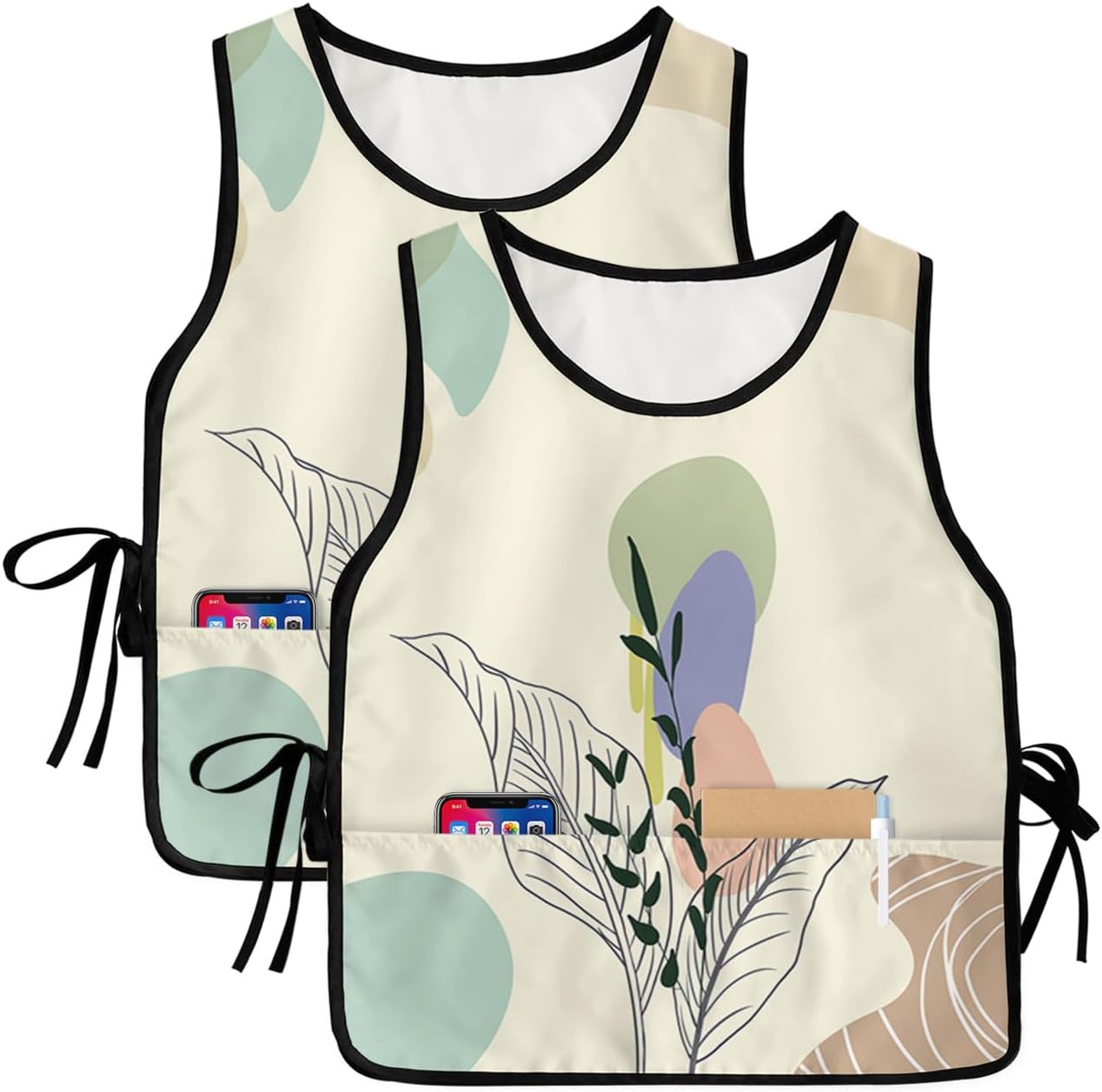 Double Love Turkey Pumpkins Cobbler Aprons with 2 Pockets for Women Men, Thanksgiving Fall Leaves Black Grey Plaid