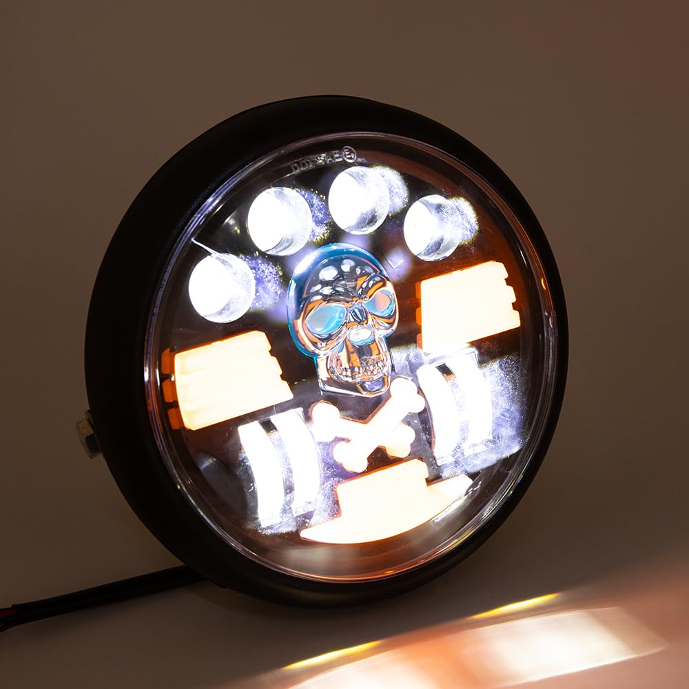 Faro delantero redondo LED de 7'' para motocicleta con soporte para Cafe Racer, bobber, chopper, V Rod, CB900, CB400, CB750, CB1300, CB1100 y Hornet 250 (Estilo A)