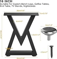 Vista 2 de Patas de metal para mesa de centro de 16 pulgadas, patas de banco negras resistentes, adecuadas para patas de muebles de bricolaje, mesas