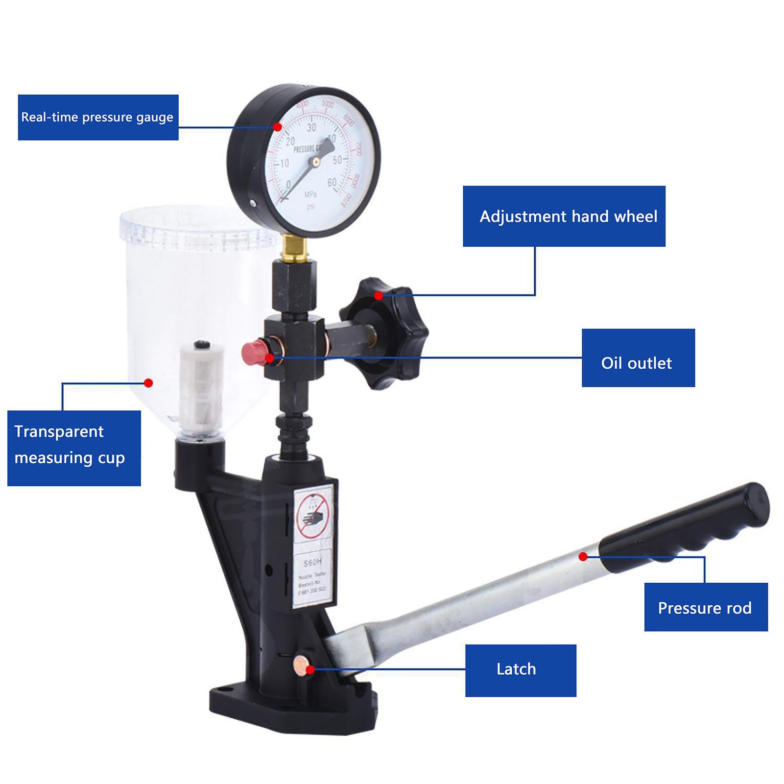 Cr-c Common Rail Tester Tester, 600 Bar 8000psi Wielofunkcyjny Maszyna Testowania Wtryskiwacza Diesla + S60h Dysza Paliwowa(Size:CR-C+S60H)