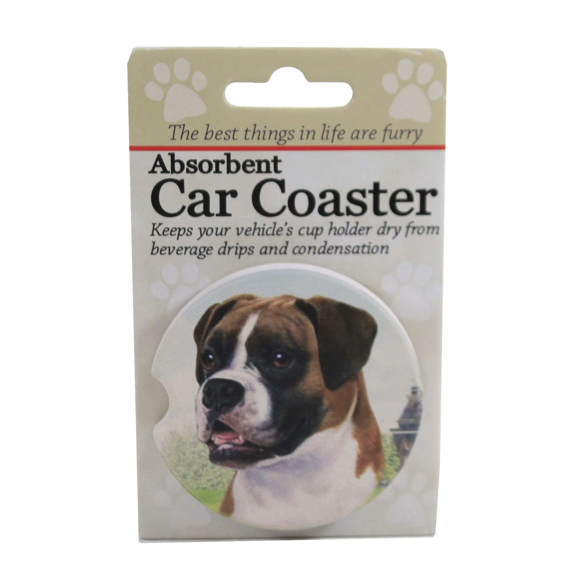 E&S Pets Uncropped Boxer Coaster, 3" x 3", Brown, White (231-6)