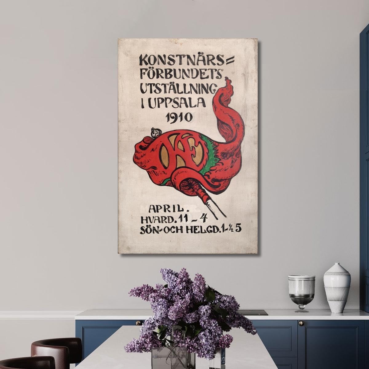Cartel para la exposición de la Artists' Society A Uppsala Nils Kreuger, nkr41 Cuadro impreso sobre lienzo Fine Art, enmarcado listo para colgar, montado a mano, 200 x 120 cm