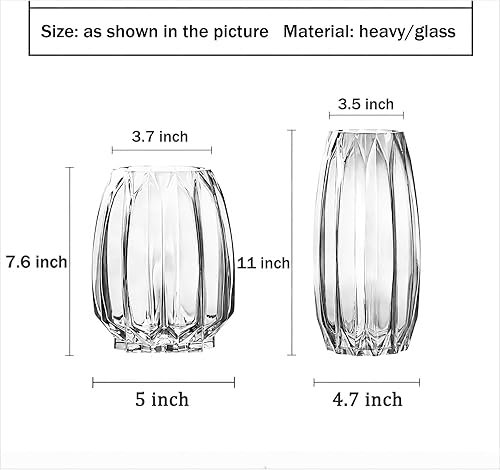 Miniatura 6 de Jarrón grande de 11 pulgadas, florero de vidrio acanalado transparente grueso para estantería, mesa de comedor, escritorio de oficina interior, sala