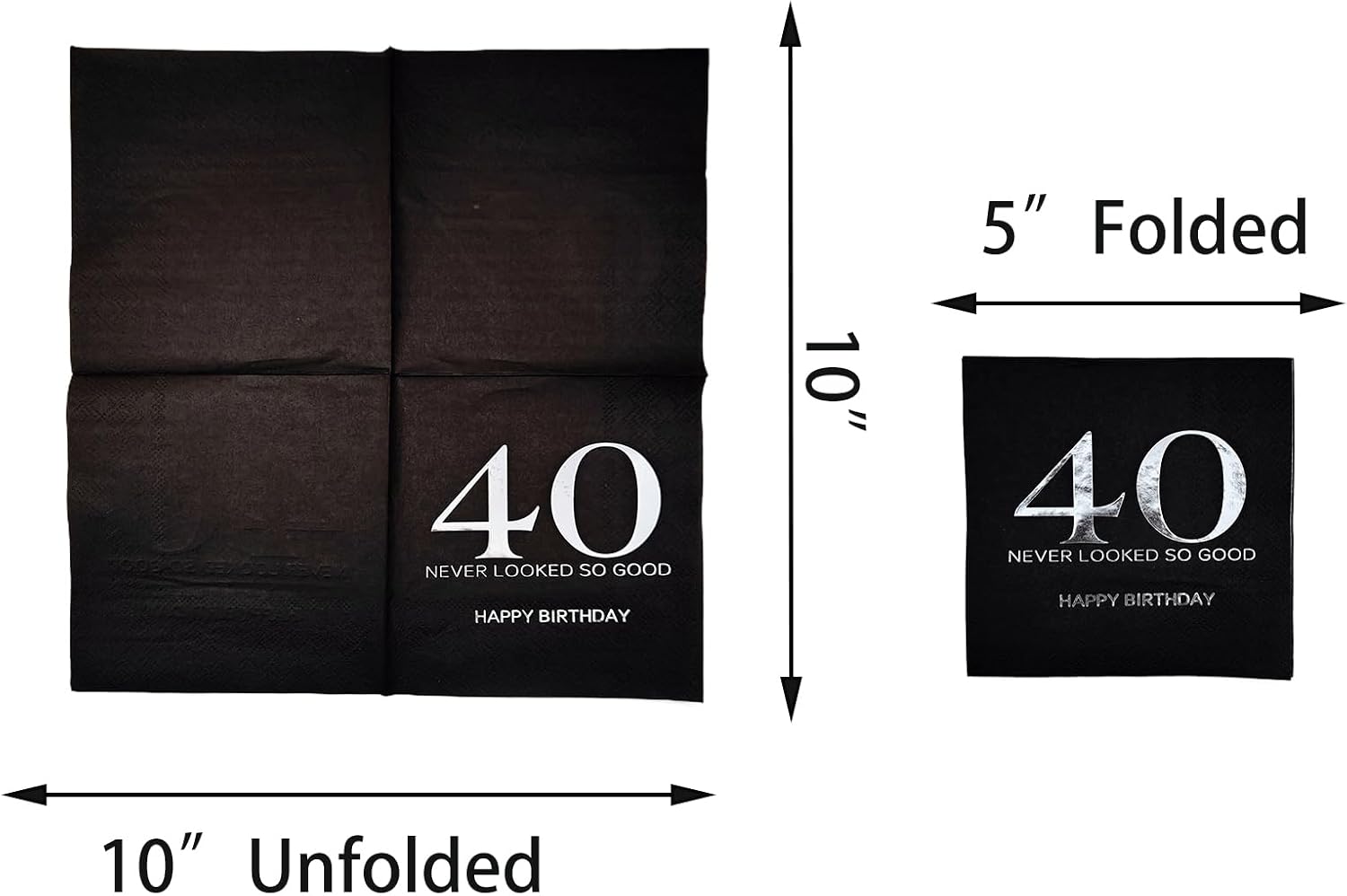 Black and Silver Happy 40th Birthday Disposabel Napkins,40th Birthday Party Decoration Dessert Beverage Cocktail Cake Napkins 40pcs