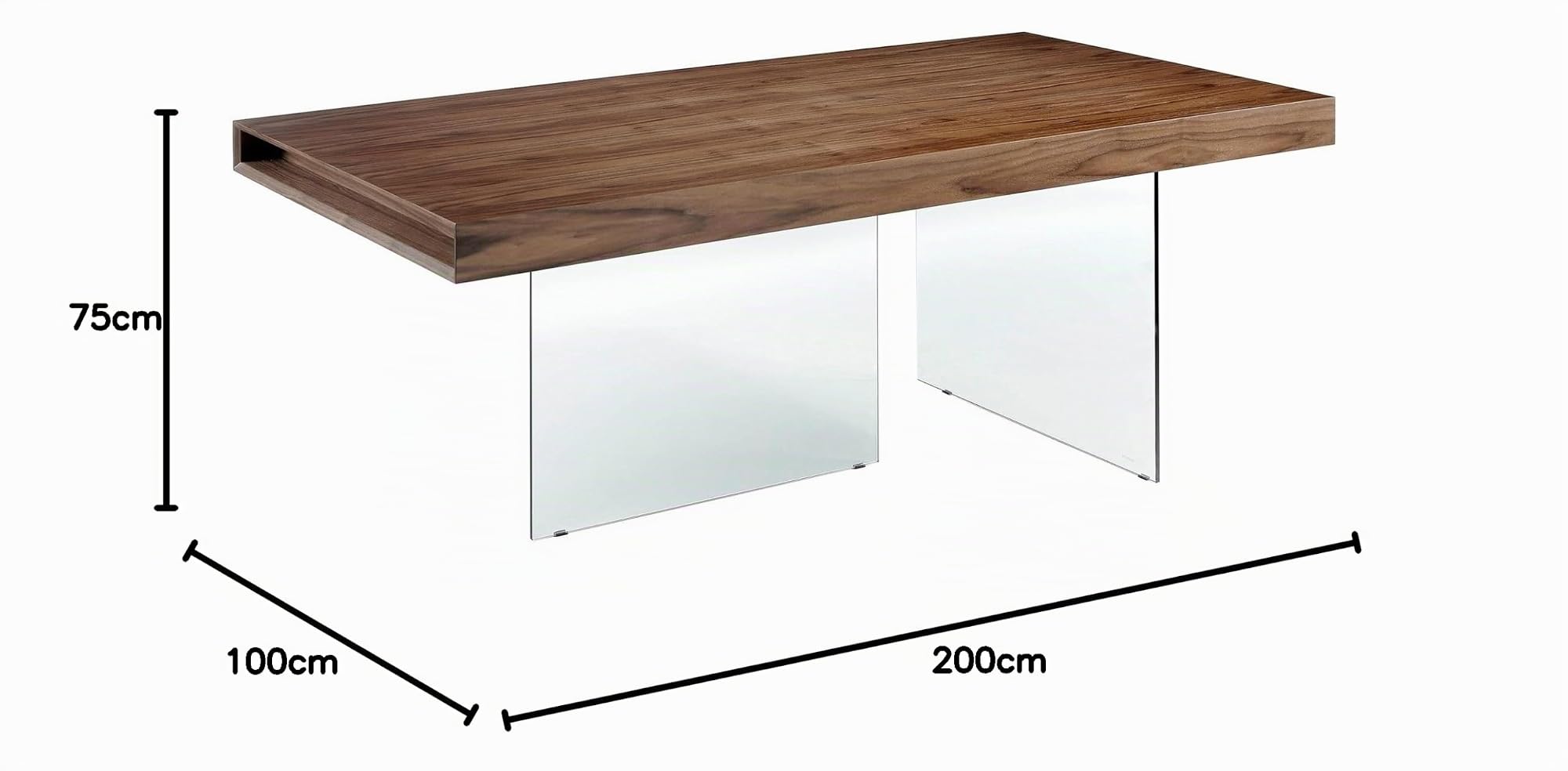 Angel Cerdá - Table a Manger Moderne Rectangulaire en Noyer Massif | Pieds en Verre trempé Transparent | Design Exclusif et Élégant | pour 8 Convives | 200 x 100 x 75 cm