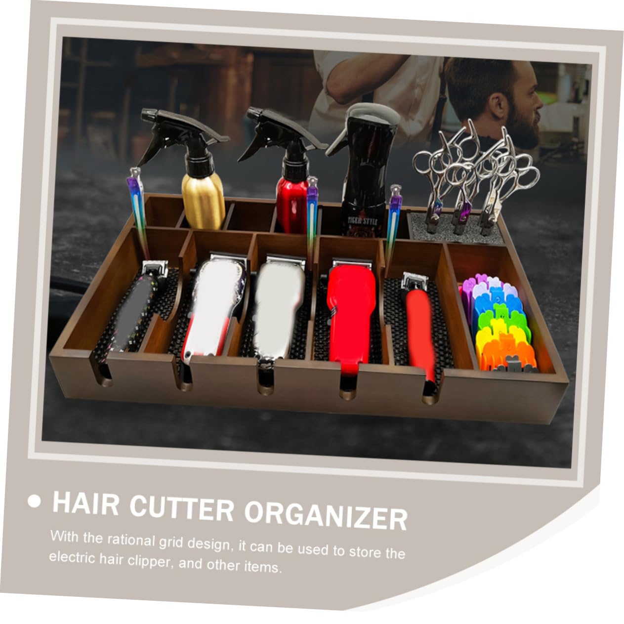 VICASKY Organisateur en Bois Massif et Design à Grille Rationnelle Grosse Capacité Porte-outils Pratique pour Salon de Coiffure pour Ciseaux et Tondeuses Professionnelles