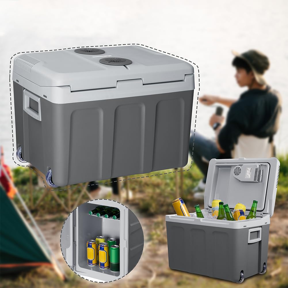 Frigorifero Elettrico Portatile per Auto da 40 Litri, Mini Frigo con Manico Ergonomico, Spina da 230V e 12V, Modalità Freddo e Caldo per Camion, Macchina, Barca, Campeggio, Camper