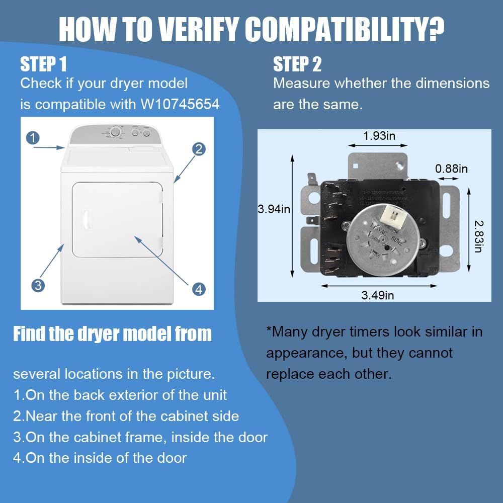 W10745654 W10436306 W10857611 Dryer Timer Replacement for Whirlpool Amana Maytag - Replaces W10857611 WPW10436306 4383879 AP5999276 RGD4516FW0 NGD4655EW1 NGD4655EW2 RGD4516FW0