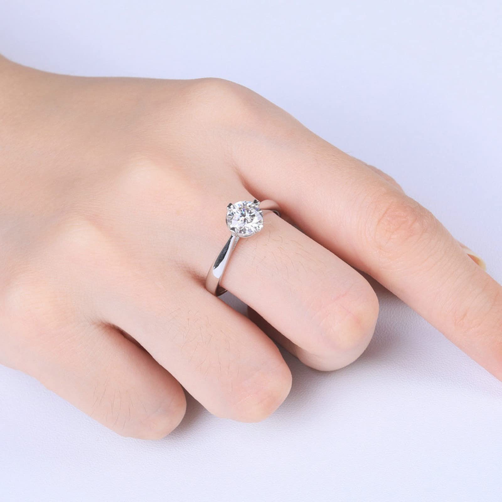 Anillos de boda únicos de plata de ley, anillos ajustables para adolescentes, anillo de compromiso moissanita, plata de ley 925 real, estilo clásico, 4 puntas con incrustaciones de corazón, anillos de