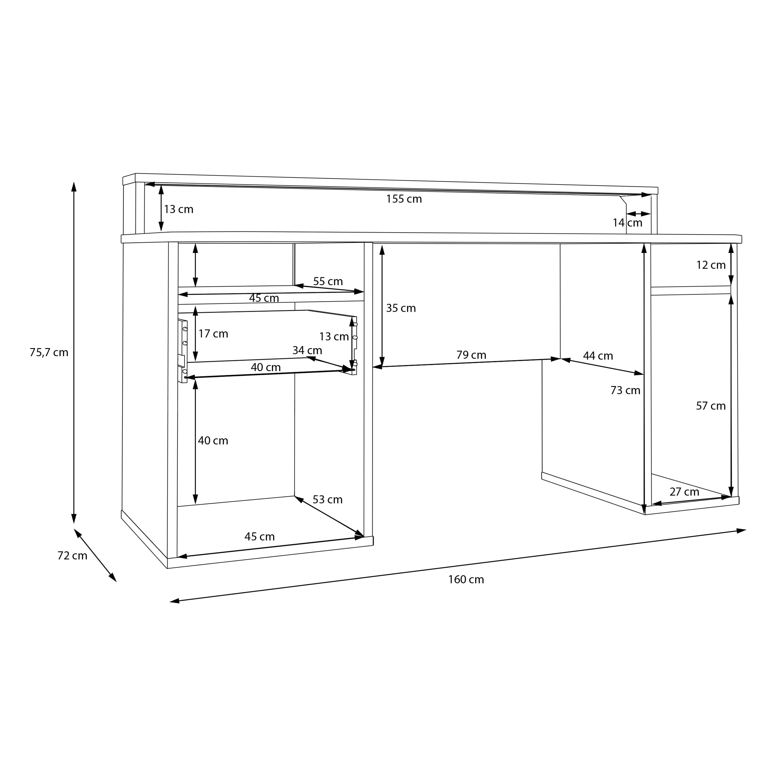 Forte TEZAUR Schreibtisch 160, moderner Schreibtisch mit Schublade, Tür und vielen Fächern, Jugendzimmer, Büro, Holzwerkstoff, Kaschmir Beige, 160 cm breit x 75,7 cm hoch x 72 cm tief