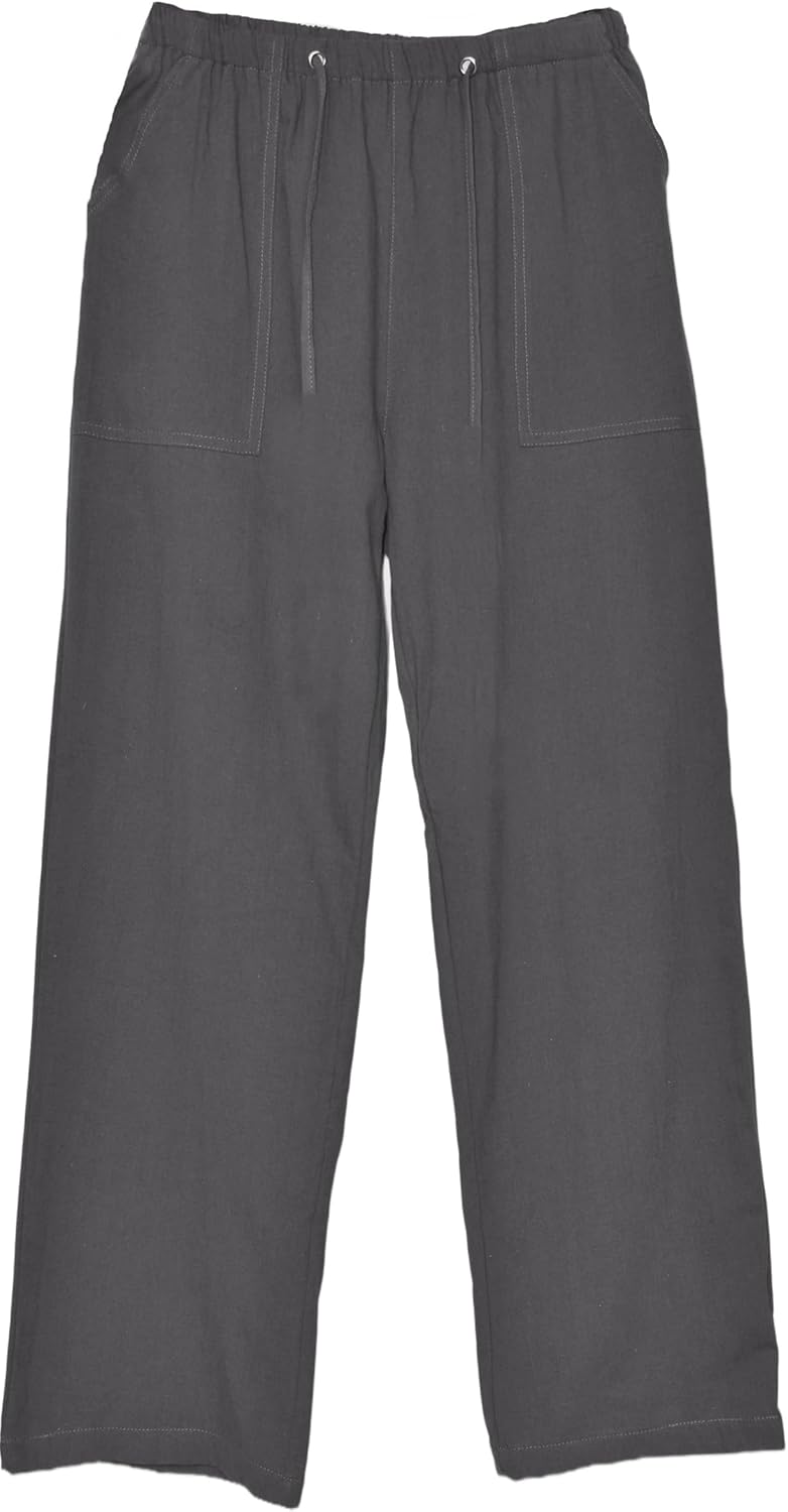 perdontoo Mens Casual Cotton Linen Pants Elastic Waist Drawstring Straight Summer Beach Pants - Image 4