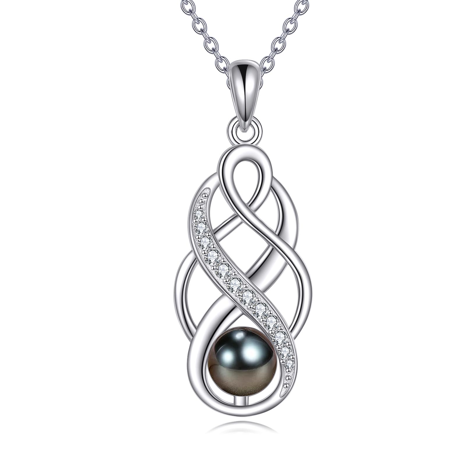AXELUNA Collana celtica con perle nere da 7 mm, in argento sterling 925, da donna, con nodo celtico irlandese, regalo di compleanno per donne