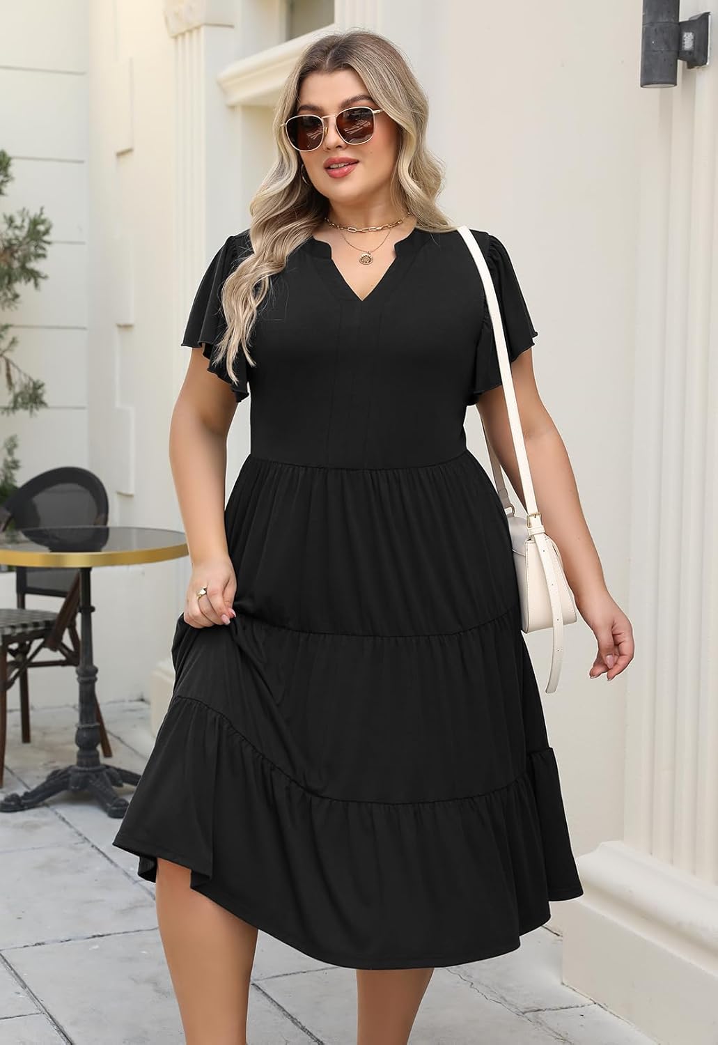 Nemidor Womens Plus Size Summer Midi Dress Tiered Casual Loose Swing Dresses with Ruffle Sleeve and Pocket 16-26 - Image 5