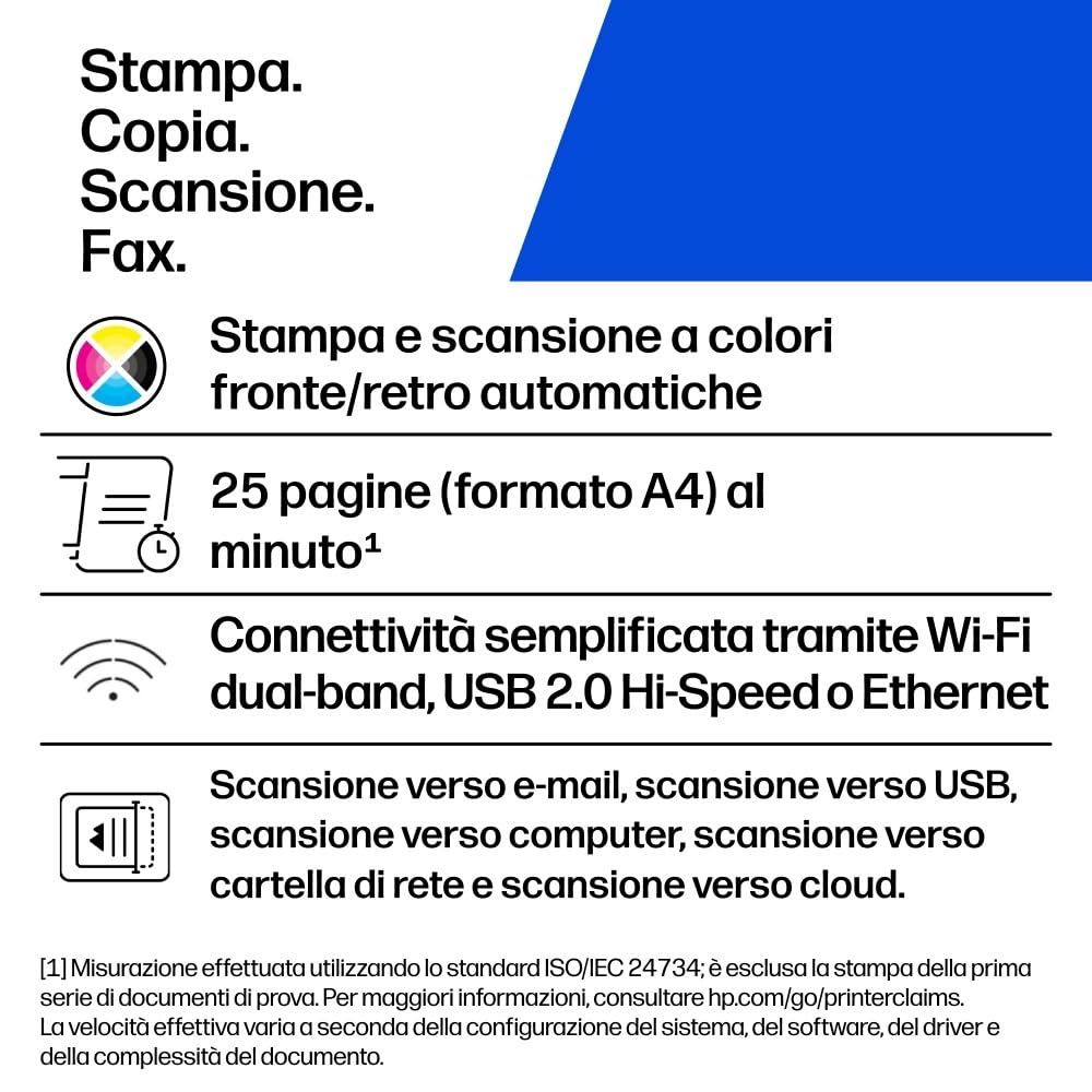 HP Color LaserJet Pro 3302fdw Stampante Multifunzione A4, Stampa Fronte e Retro Automatico, 25 ppm, USB, Wi-Fi, Ethernet, Fax, Copia, Scansiona, ADF 50 Fogli